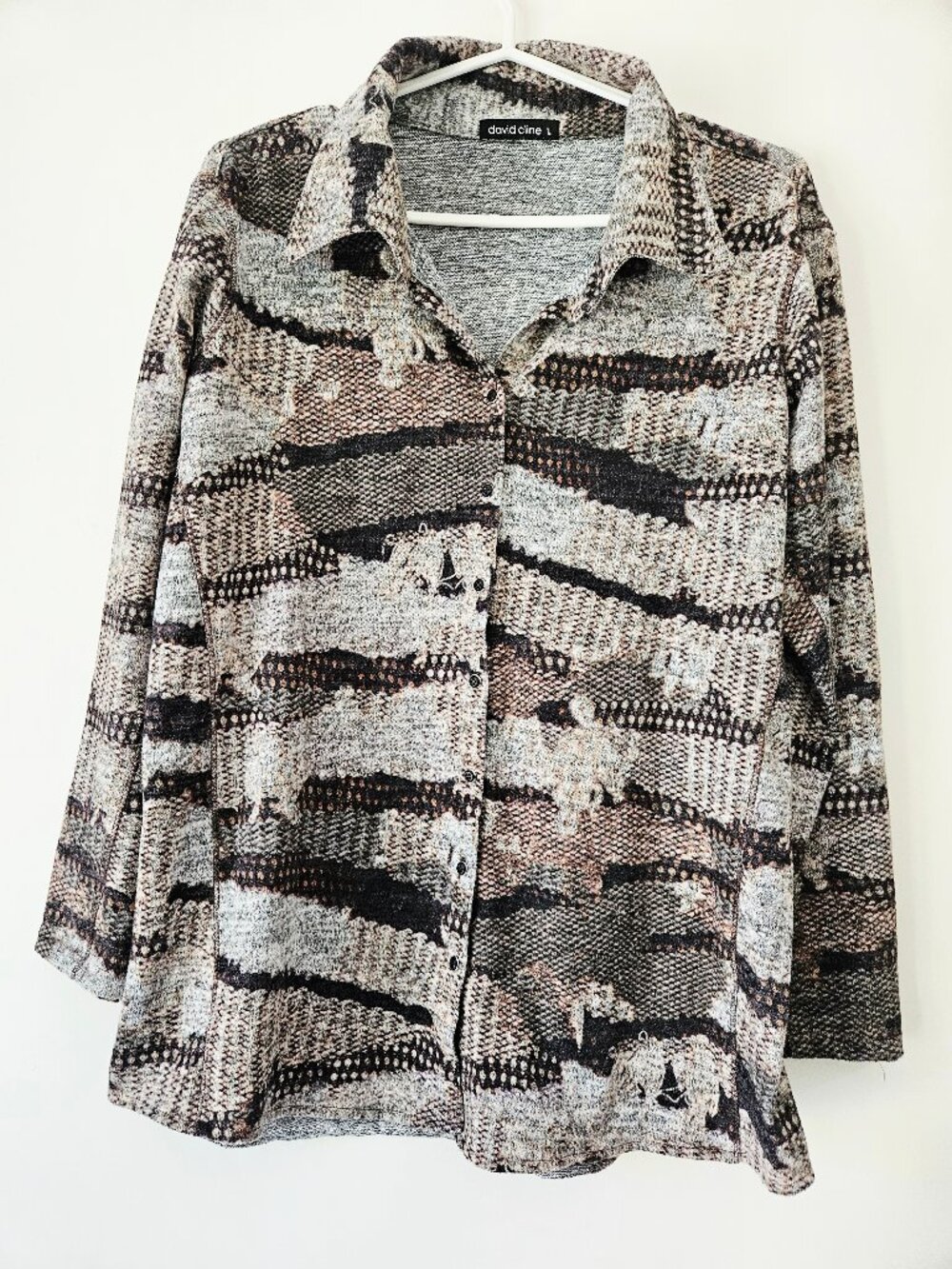 David Cline  Textured Long Sleeves Button-Down Blouse Size L